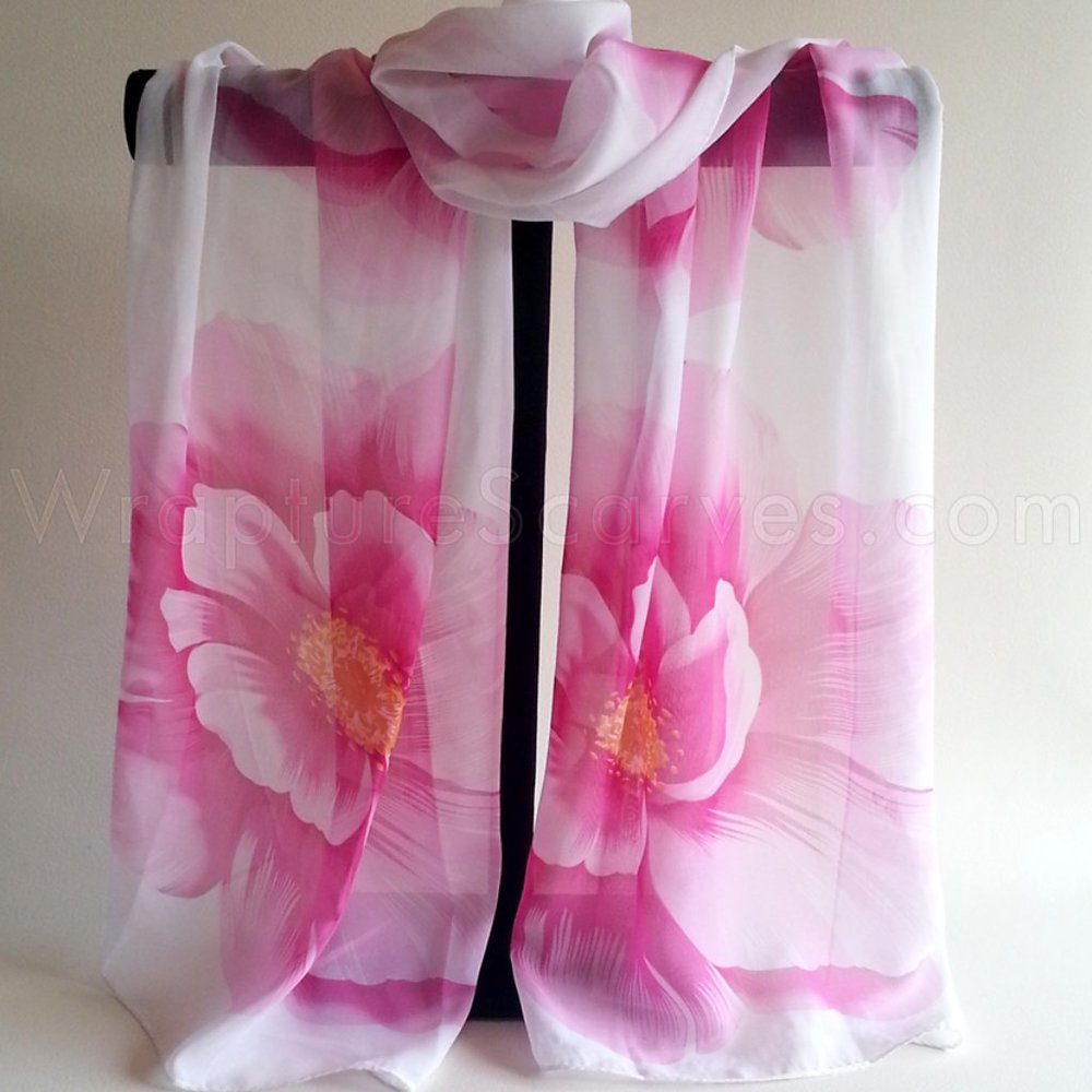 Bright Pink "Poppy" polyester chiffon $6.99 Shipping scarf,  18X56" NWOT